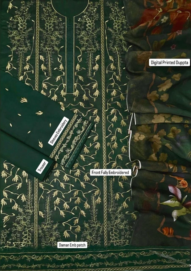 3-Piece Unstitched Embroidered Airjet Lawn Suit Eid Collection 2025