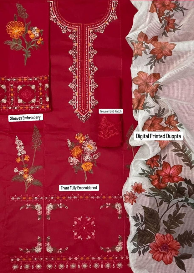3-Piece Unstitched Embroidered Airjet Lawn Suit Eid Collection 2025